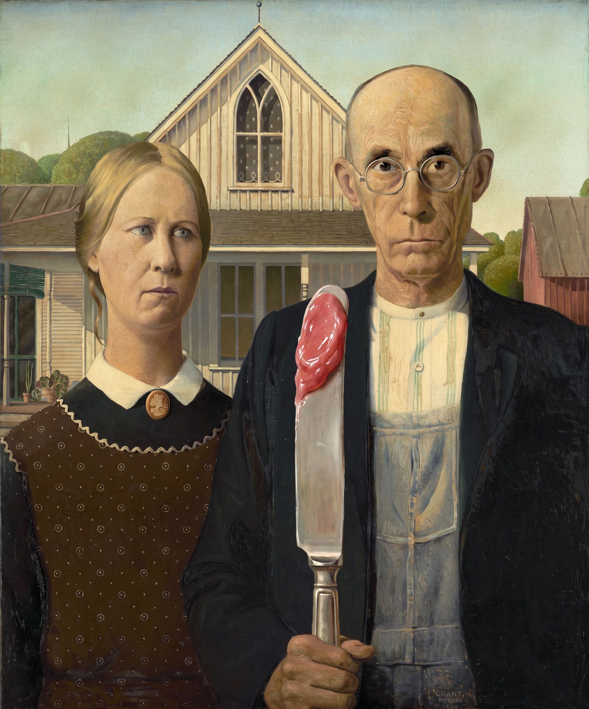 American Gothic, with spreading knife, after Grant Wood, 1930