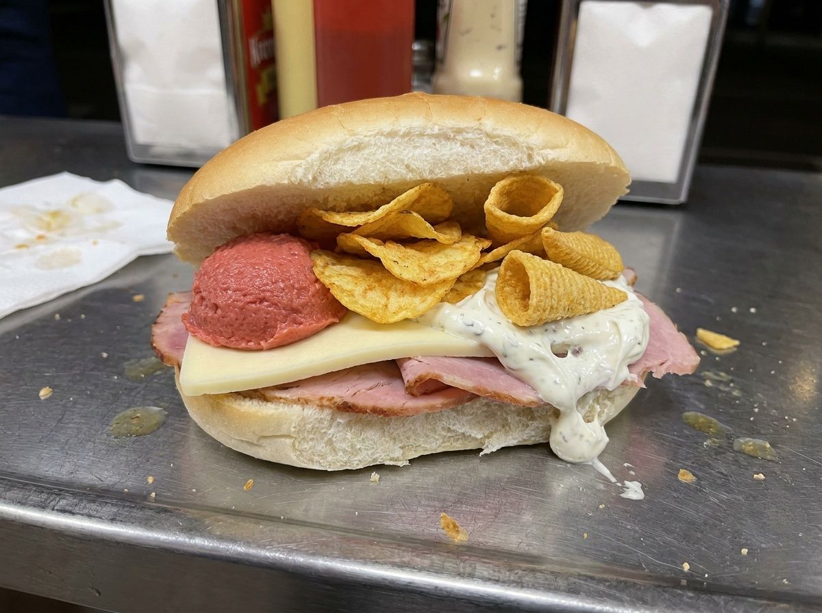 A broodje alles on a snack-bar counter at 3 a.m.