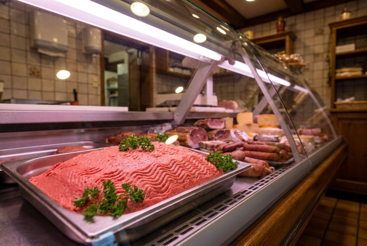 Fresh filet americain in a butcher's display.