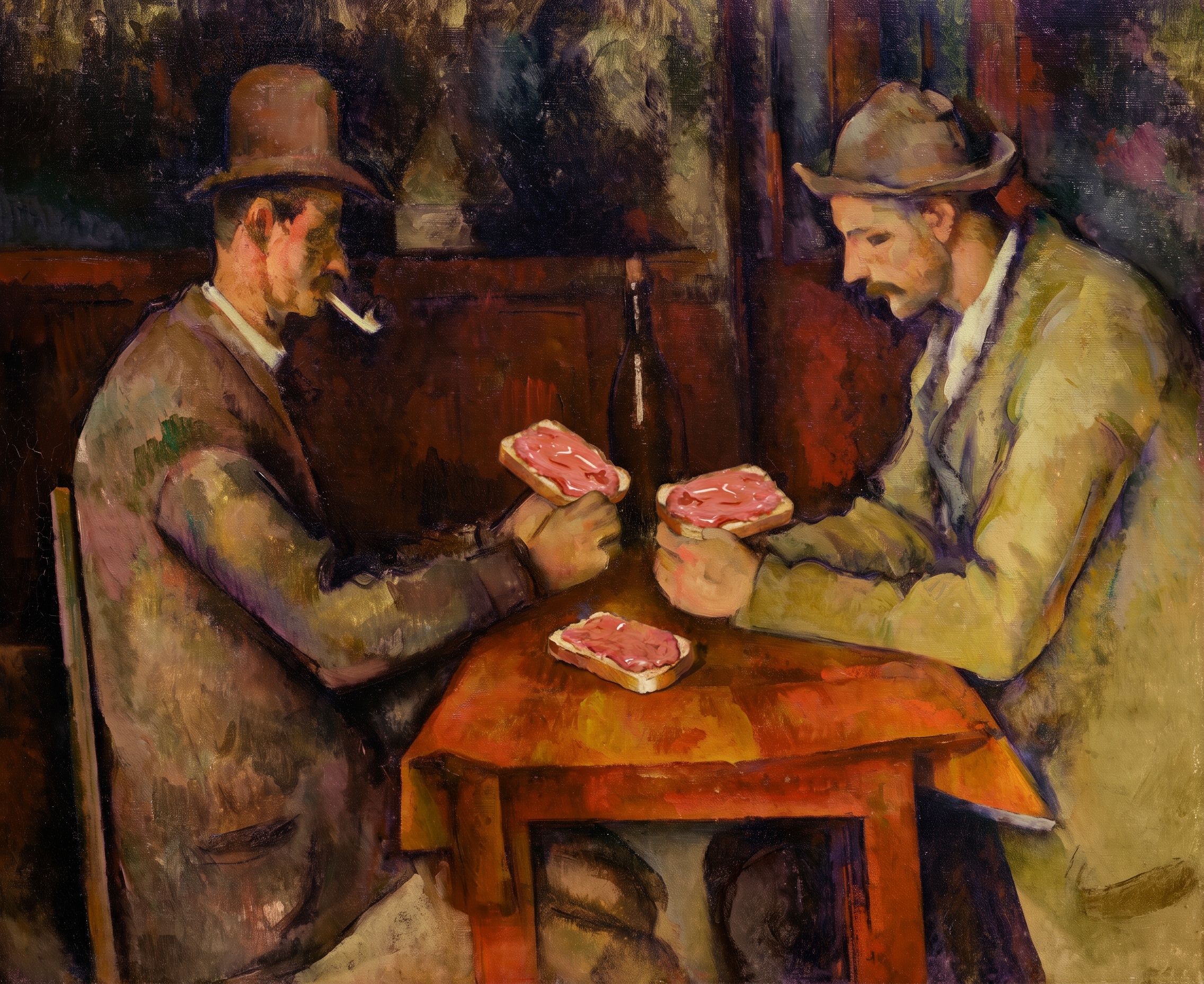 The Card Players, stakes: toast, after Paul Cézanne, c. 1893