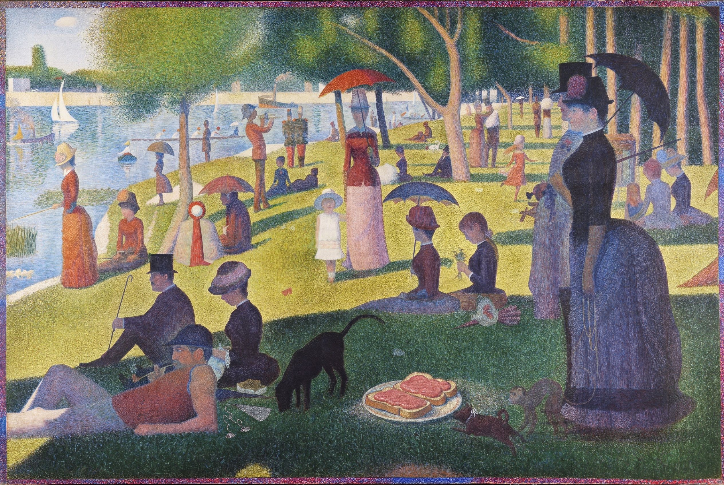 A Sunday on La Grande Jatte, with picnic, after Georges Seurat, 1884