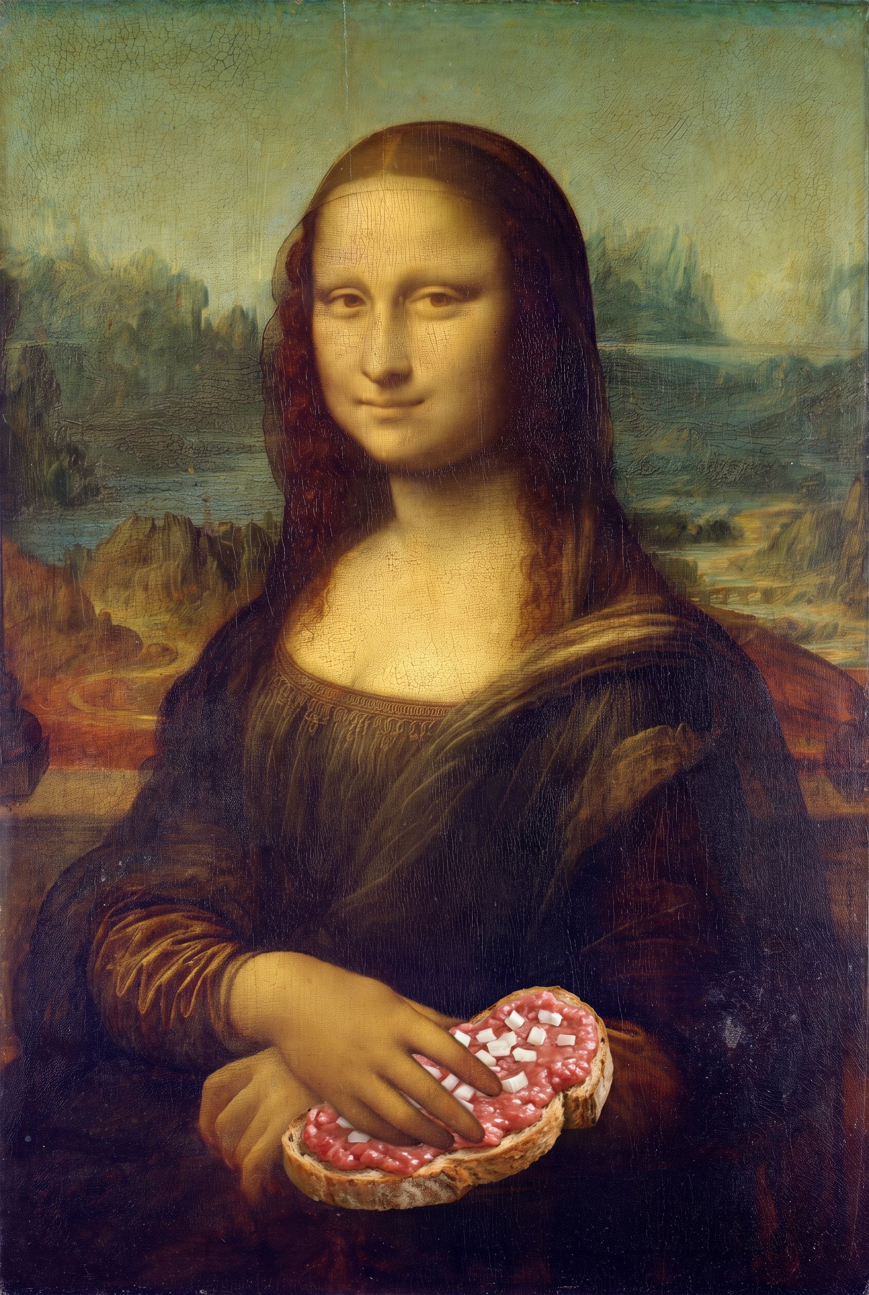Mona Lisa, with toast, after Leonardo da Vinci, c. 1503