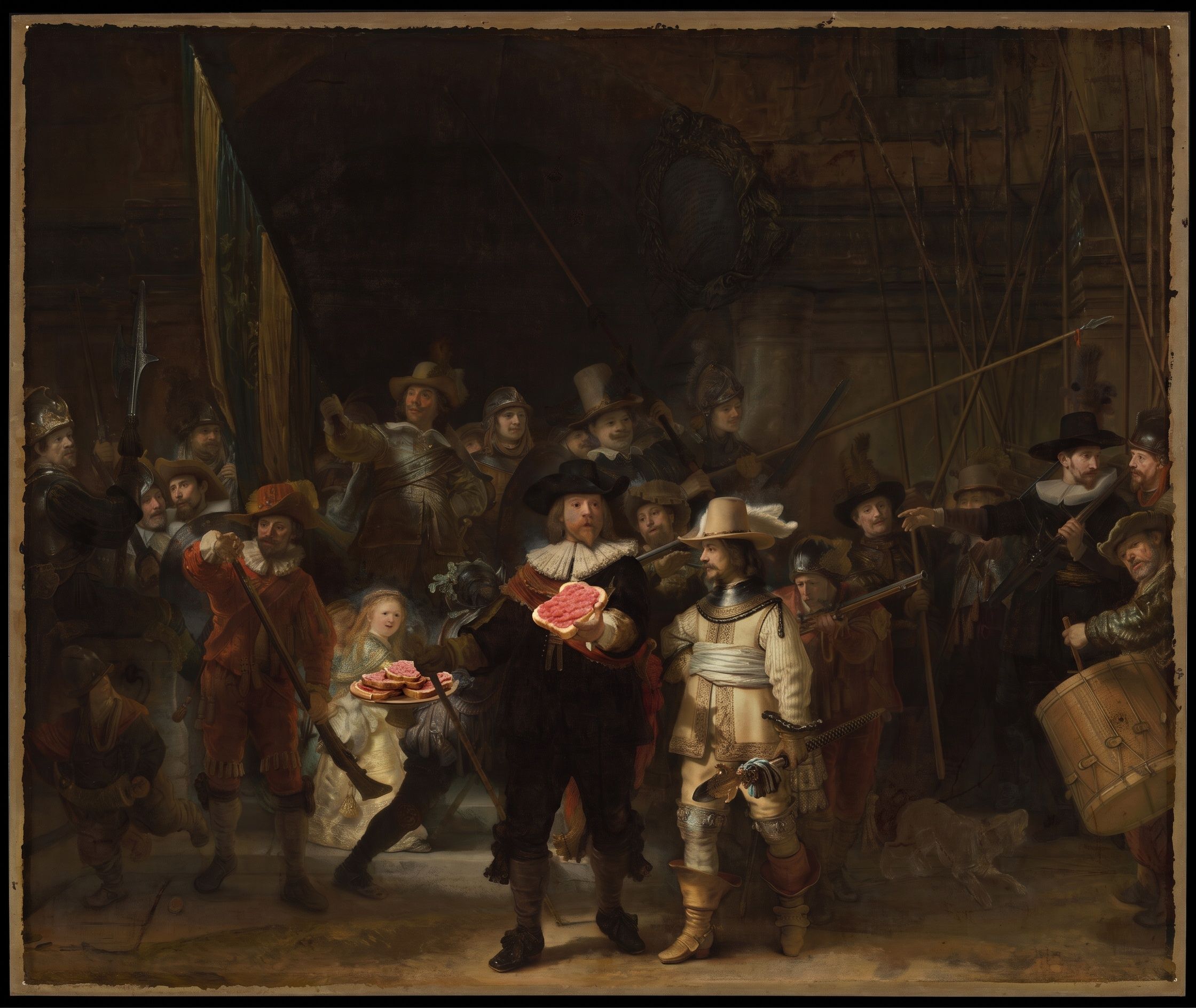 The Night Watch (snack break), after Rembrandt van Rijn, 1642