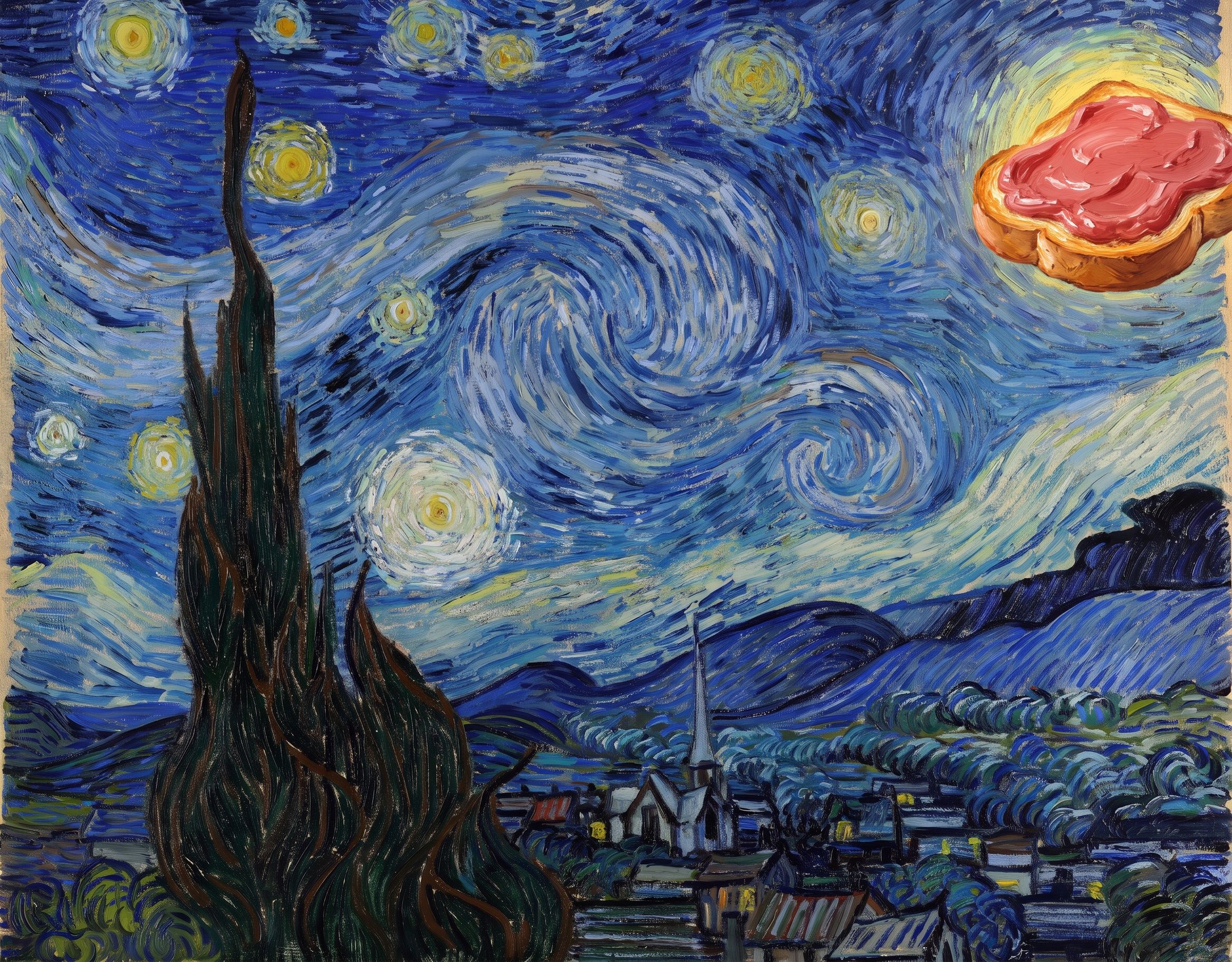 The Starry Night, toast rising, after Vincent van Gogh, 1889