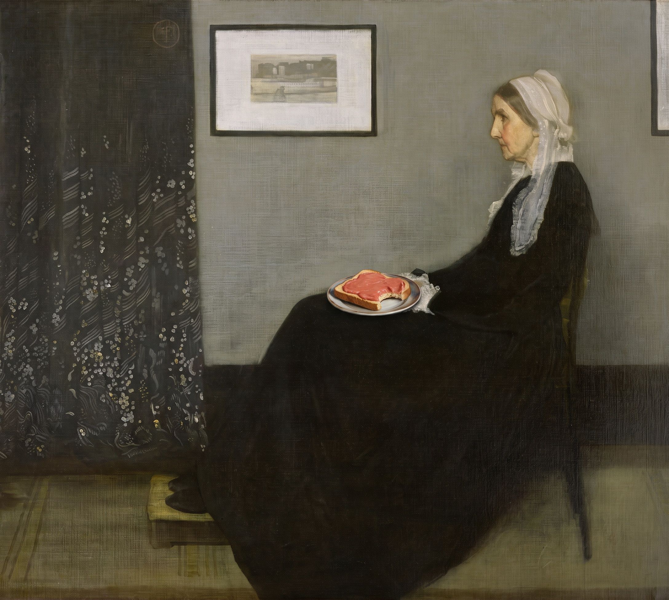 Whistler's Mother, having a snack, after James McNeill Whistler, 1871